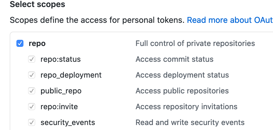 Github token scopes