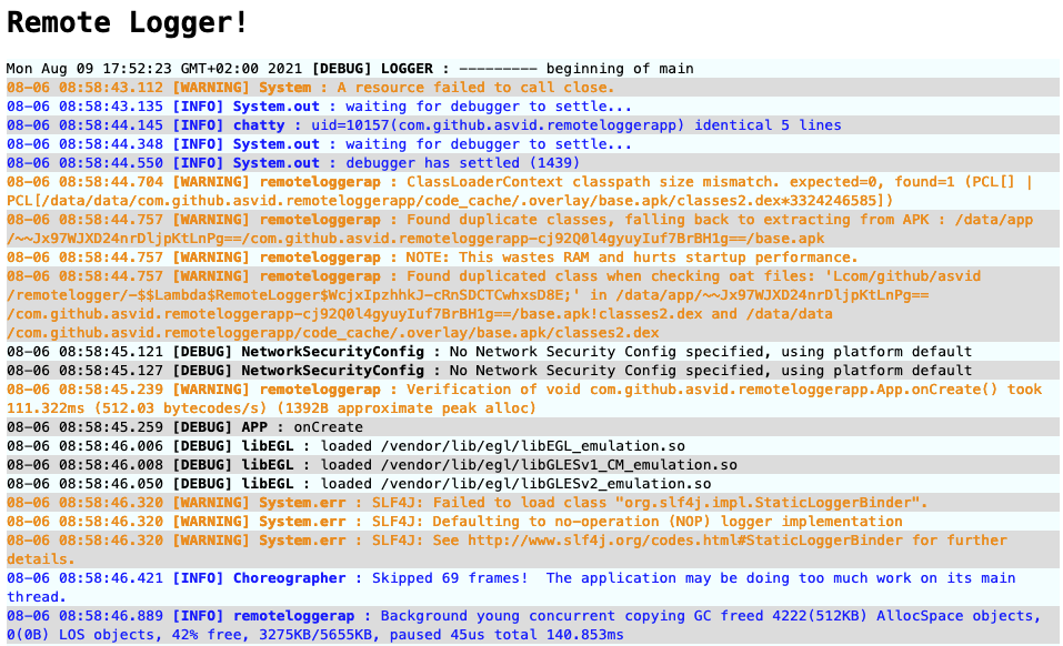 Remote Logger web interface
