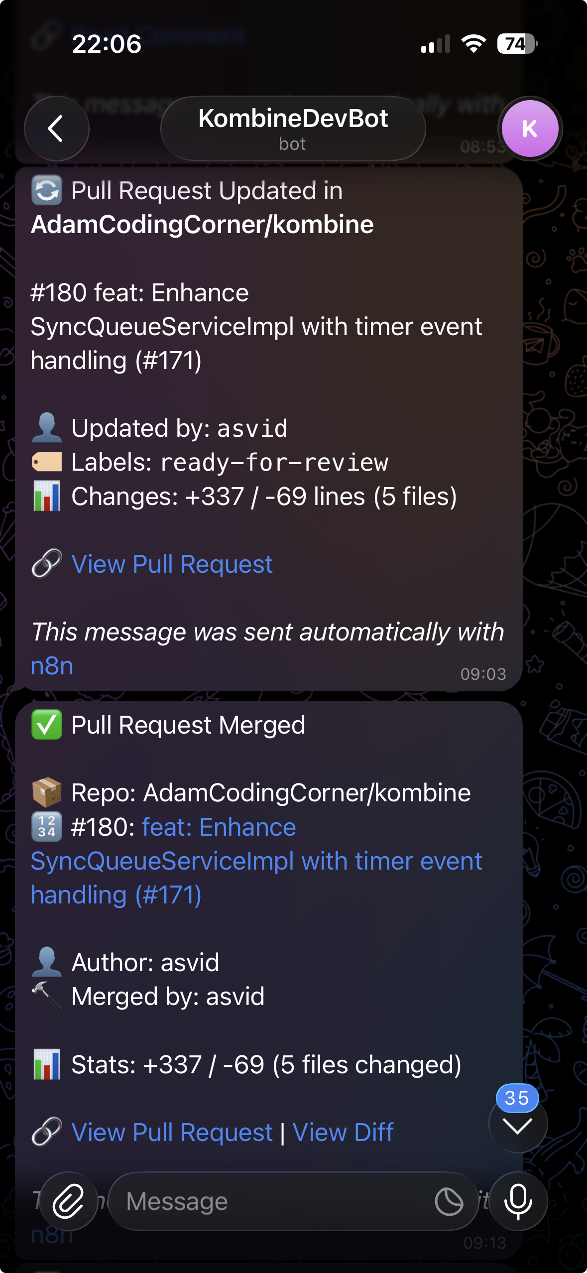 Telegram bot notifying me about repo changes